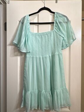 NSR Mint Green Square-Neck Smocked Tiered Dress